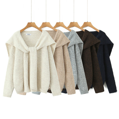 Damen trendiger Strickpullover mit weitem Kragen und lässigem Schnitt Drune
