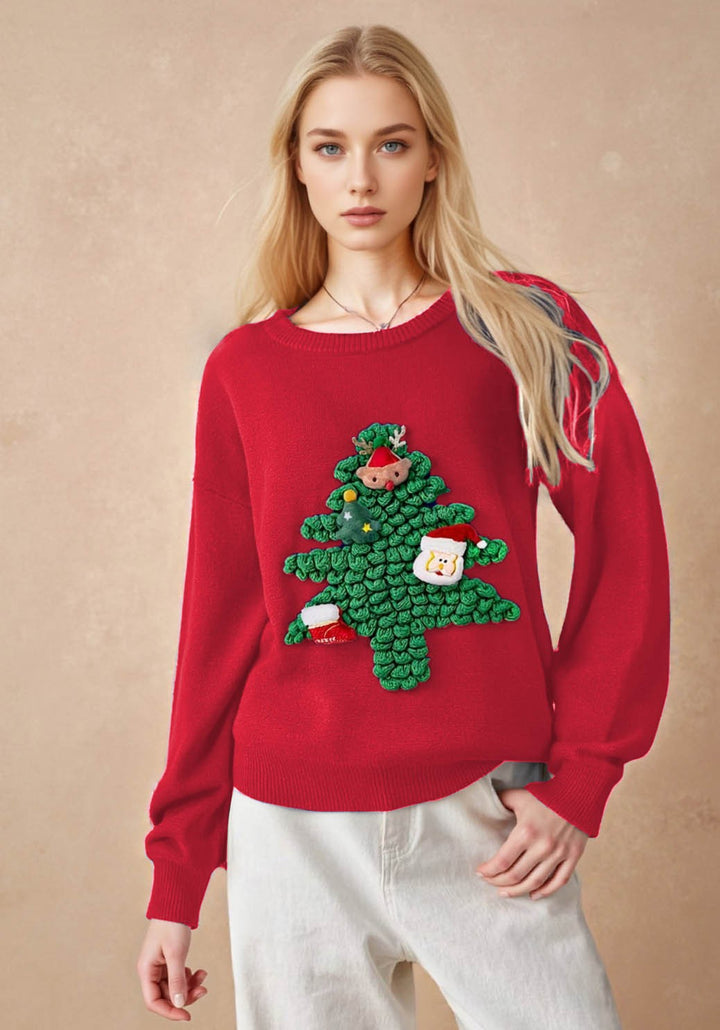 Damen Weihnachts-Pullover mit 3D-Tannenbaum-Design Drune