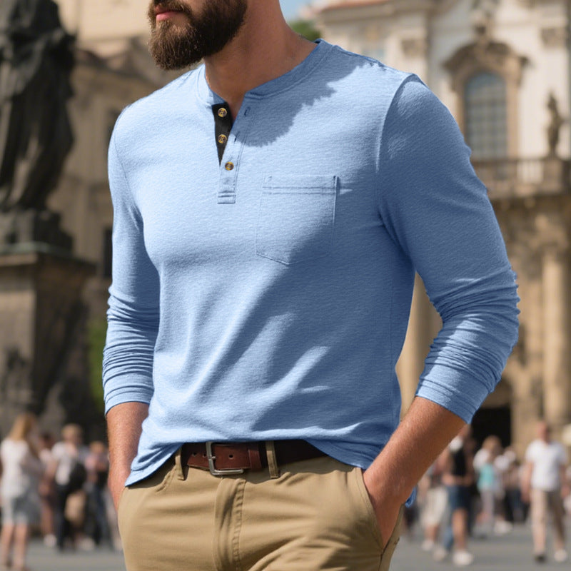 Herren Langarmshirt mit Knopfleiste und Brusttasche Drune