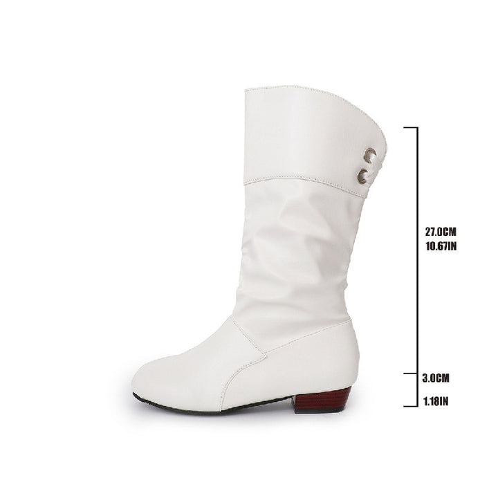 Damen nan midi Stiefel mit gerafftem Schaft, weichem Kunstleder und niedrigem Blockabsatz Drune