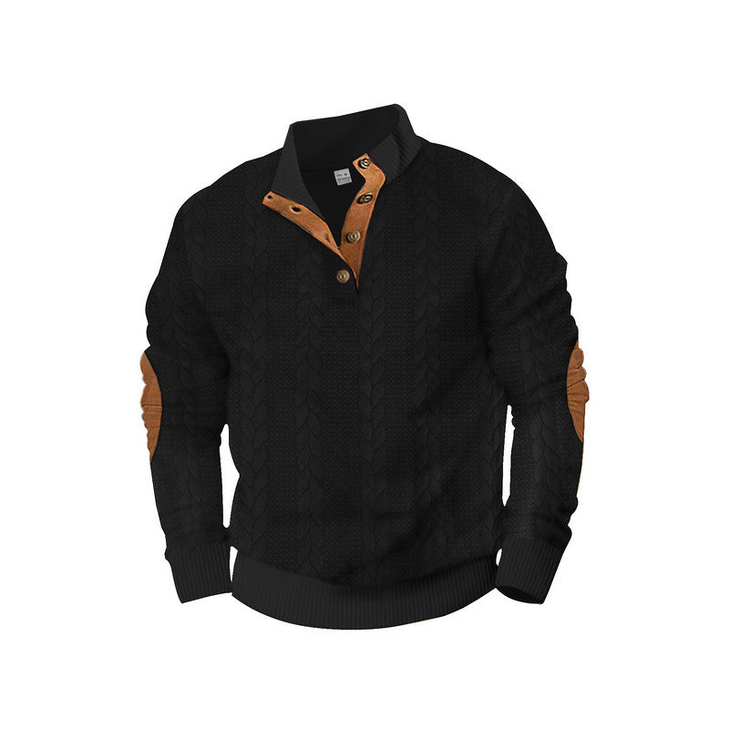 Herren Strickpullover mit modischem Stehkragen und kontrastierenden Knopfdetails Drune