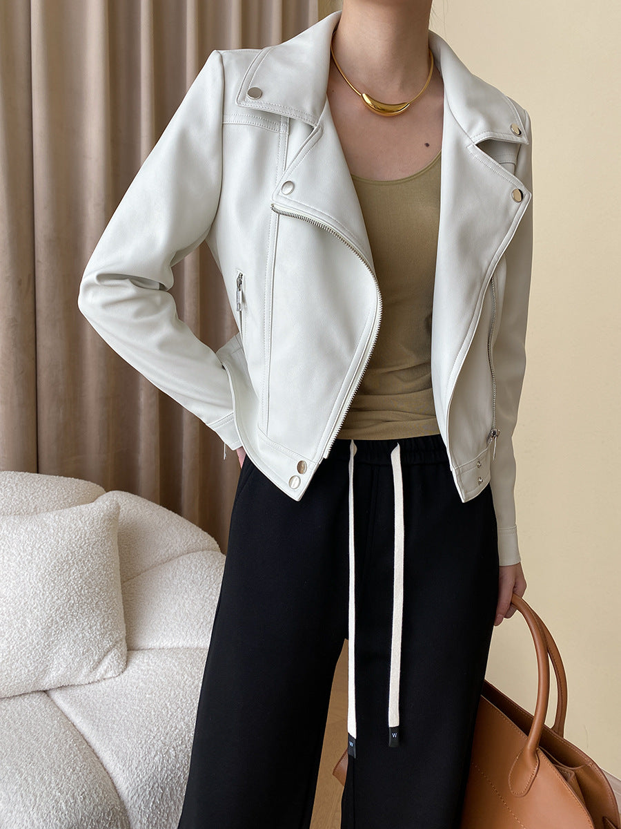 Damen Modische Bikerjacke aus hochwertigem Kunstleder Drune