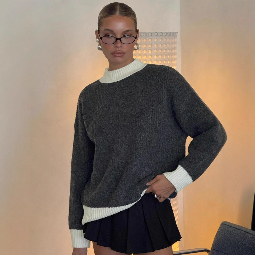 Damen Oversized Strickpullover mit hochabschließendem Kragen Drune