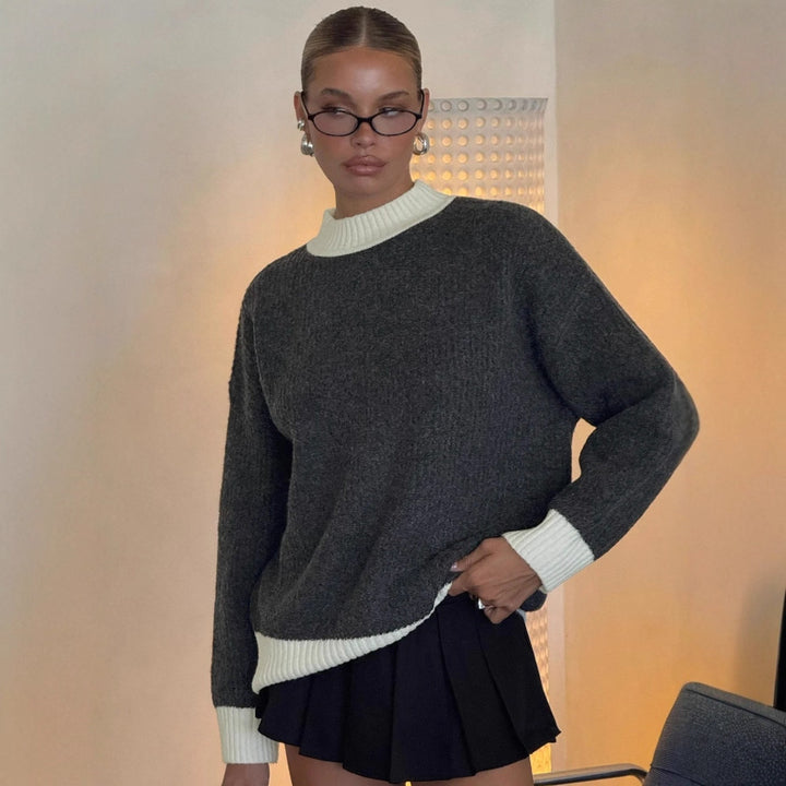 Damen Oversized Strickpullover mit hochabschließendem Kragen Drune