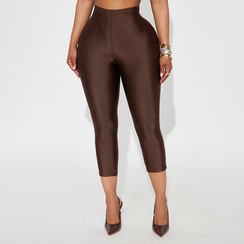 Damen Figurbetonte Capri-Leggings mit Hochbund und luxuriösem Glanz Drune