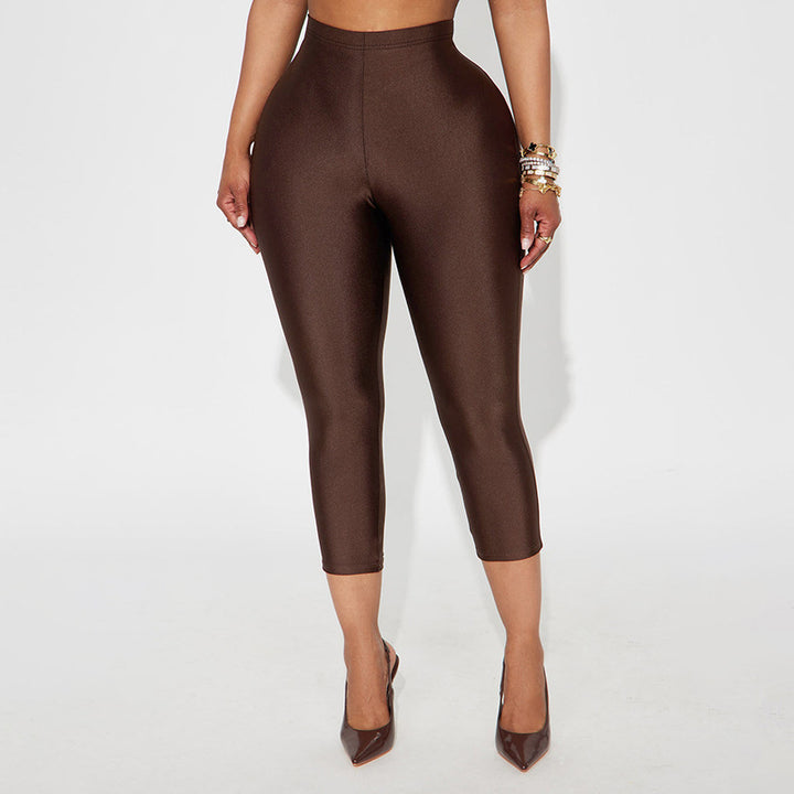 Damen Figurbetonte Capri-Leggings mit Hochbund und luxuriösem Glanz Drune