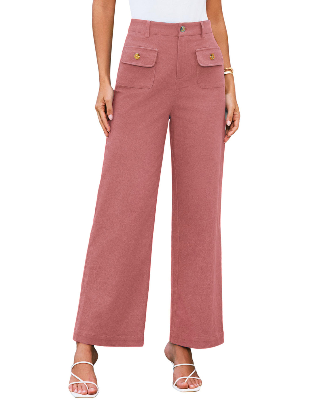 Damen Weit geschnittene Cargo-Hose mit praktischen Taschen und hohem Bund Drune
