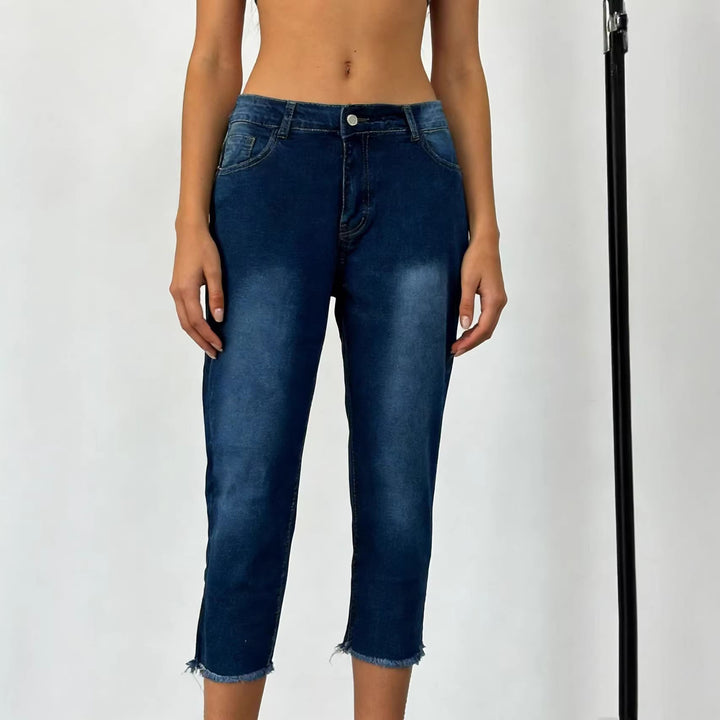Damen lässige High-Waist Jeans mit fransigem Saum und angesagtem Schnitt Drune