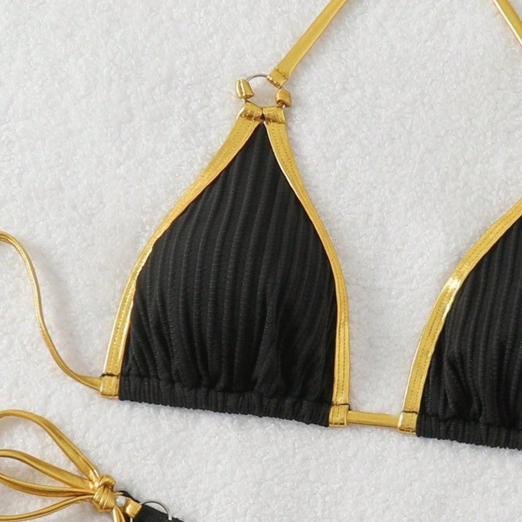 Damen Bikini-Set mit glänzenden Akzenten und verstellbaren Bindebändern Drune