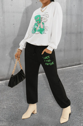 Damen lässiges Set mit grafischem Sweatshirt und bequemen Jogginghose Drune