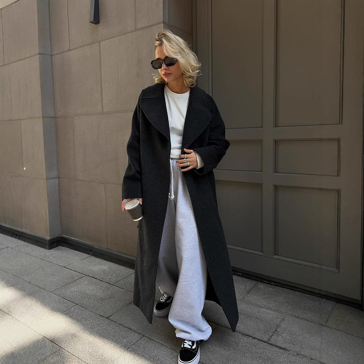 Damen Oversized Wollmantel mit elegantem Revers Drune