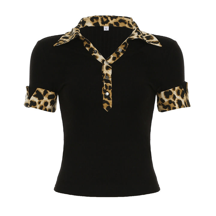 Damen Poloshirt mit Leopardenmuster-Details Drune