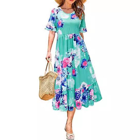 Damen Midikleid mit floralem Design und Volantabschluss Drune