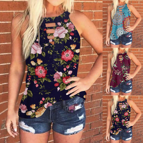 Damen ärmelloses Halboberteil mit detailliertem Mandala-Muster und modischem Cut-Out Drune