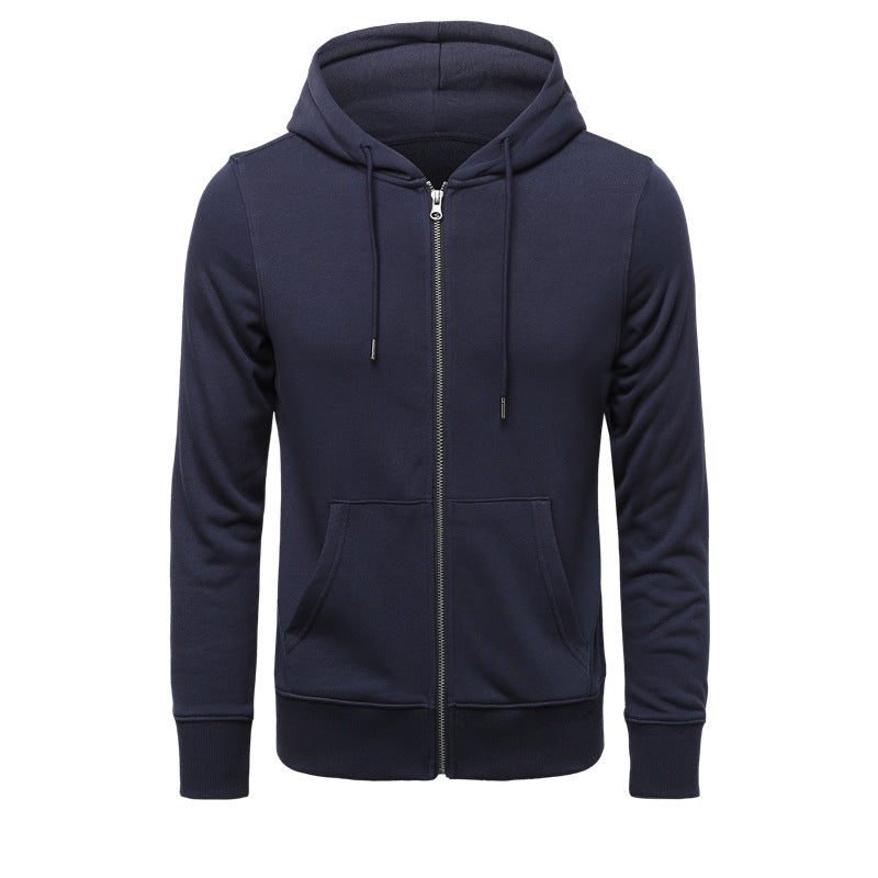 Herren nan schmal geschnittener Zip-Hoodie mit Metall-Reißverschluss, doppellagiger Kapuze und Kängurutasche Drune