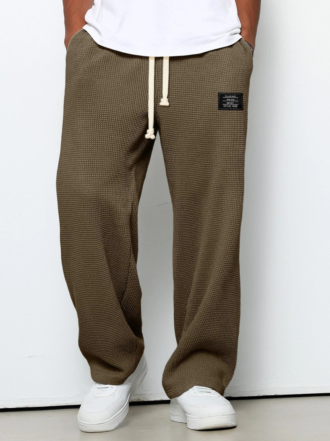 Herren nan lässige Waffelstruktur Lounge-Hose mit Kordelzug, elastischem Bund und weiter Passform Drune