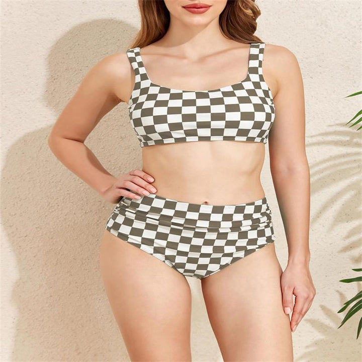 Damen Bikini-Set mit modischem Karomuster und hohem Taillenschnitt Drune