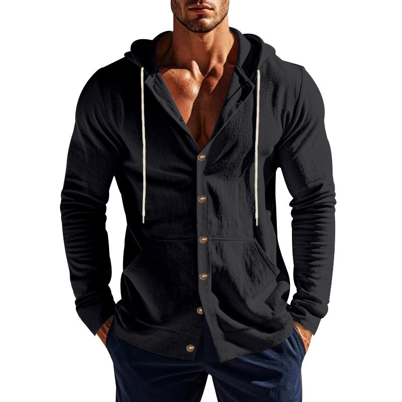 Herren nan Kapuzenknopfjacke aus Baumwollmischung slim fit mit Kängurutasche Drune