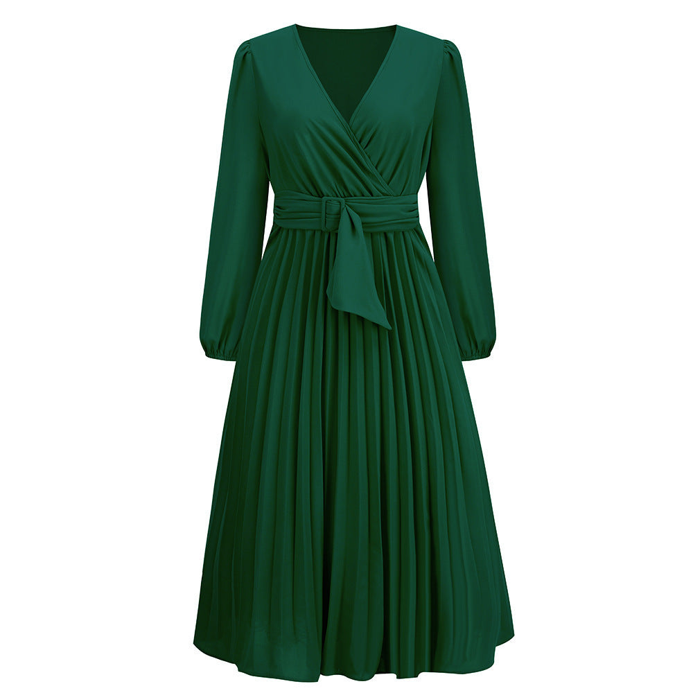 Damen Wickelkleid mit Plissee-Design und eleganter Taillengürtel Drune