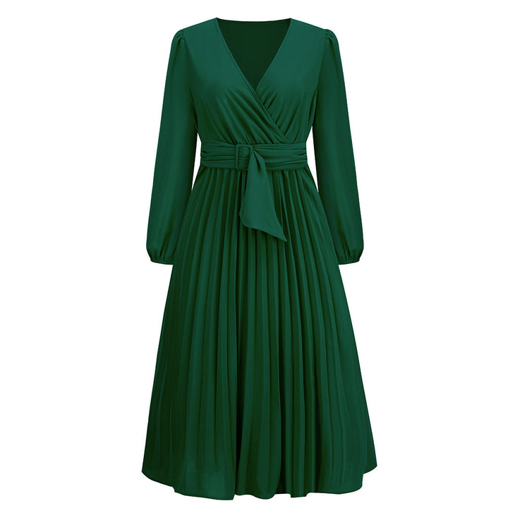Damen Wickelkleid mit Plissee-Design und eleganter Taillengürtel Drune