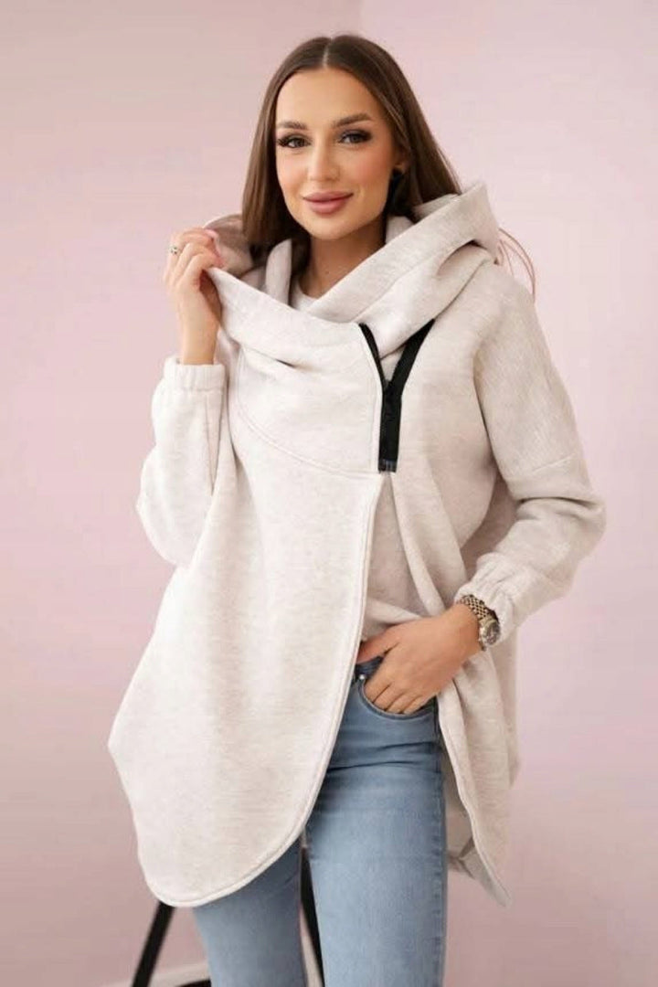 Drune | Asymmetrische Reißverschluss Kapuzenfleece Sweatjacke