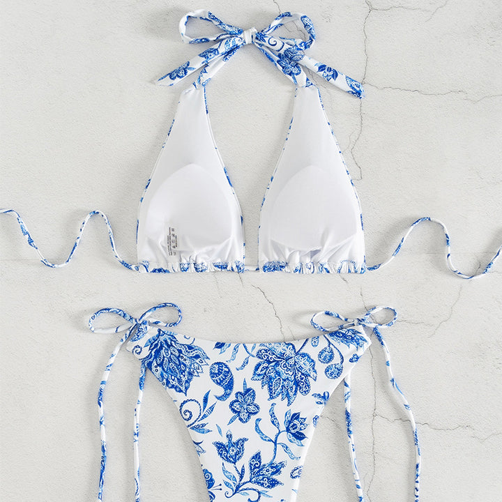 Damen Triangel-Bikini-Set mit verspieltem floralem Design und eleganten Bindebändern Drune