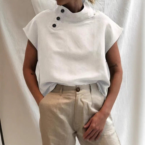 Damen moderne Bluse mit Stehkragen und eleganten Knopfdetails Drune