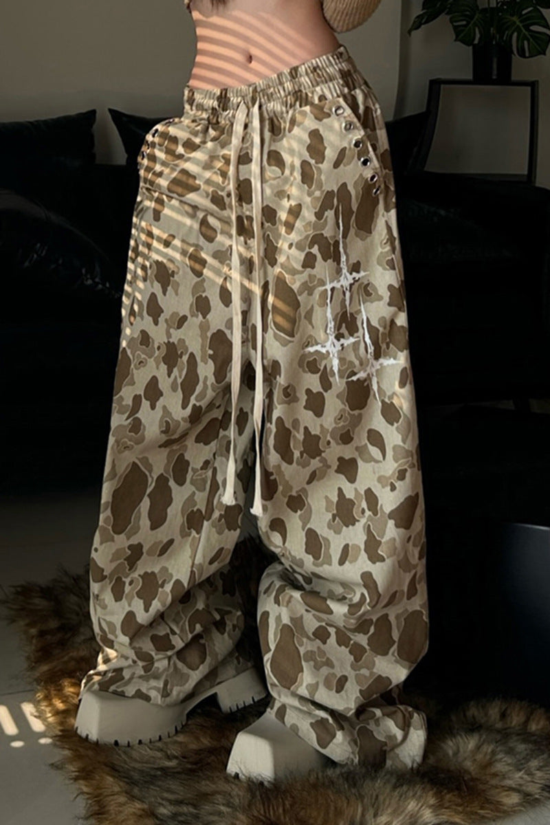 Damen Palazzo-Hose im modernen Tiermotiv mit elastischem Bund und auffälligen Details Drune