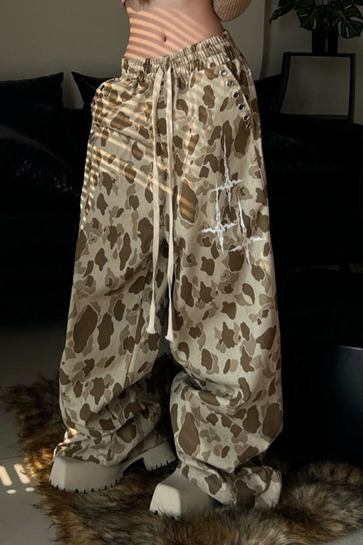 Damen Palazzo-Hose im modernen Tiermotiv mit elastischem Bund und auffälligen Details Drune