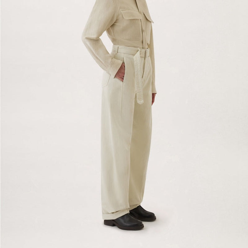 Damen Elegante und bequeme High-Waist-Hose mit Gürtel Drune
