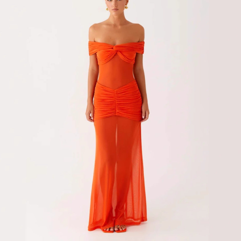 Damen Off-Shoulder Maxikleid mit raffinierten Drapierungen Drune