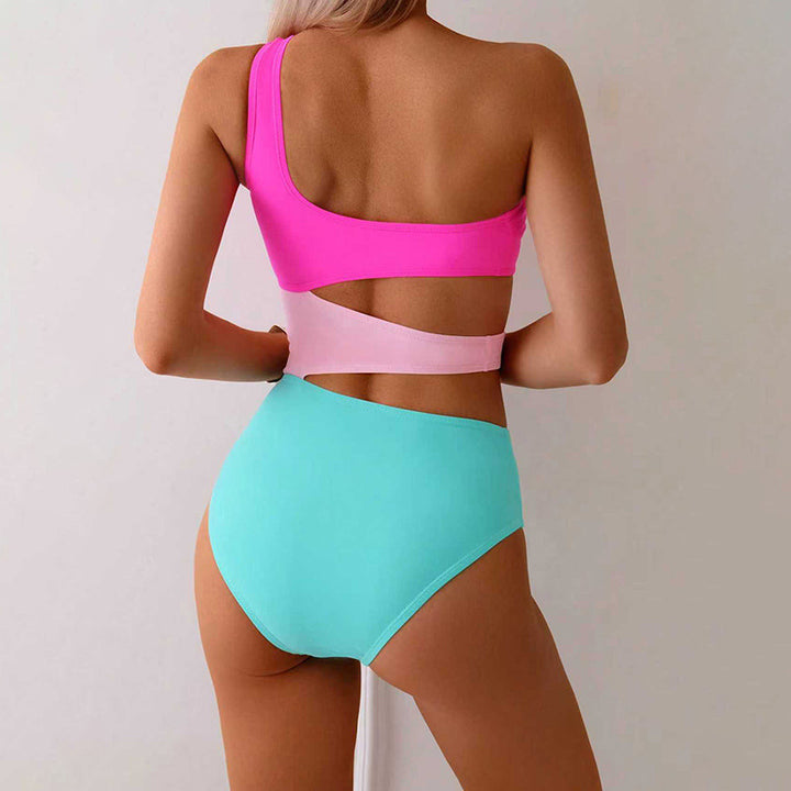 Damen Einteiler Badeanzug mit asymmetrischem Schnitt und trendy Farbkombination Drune