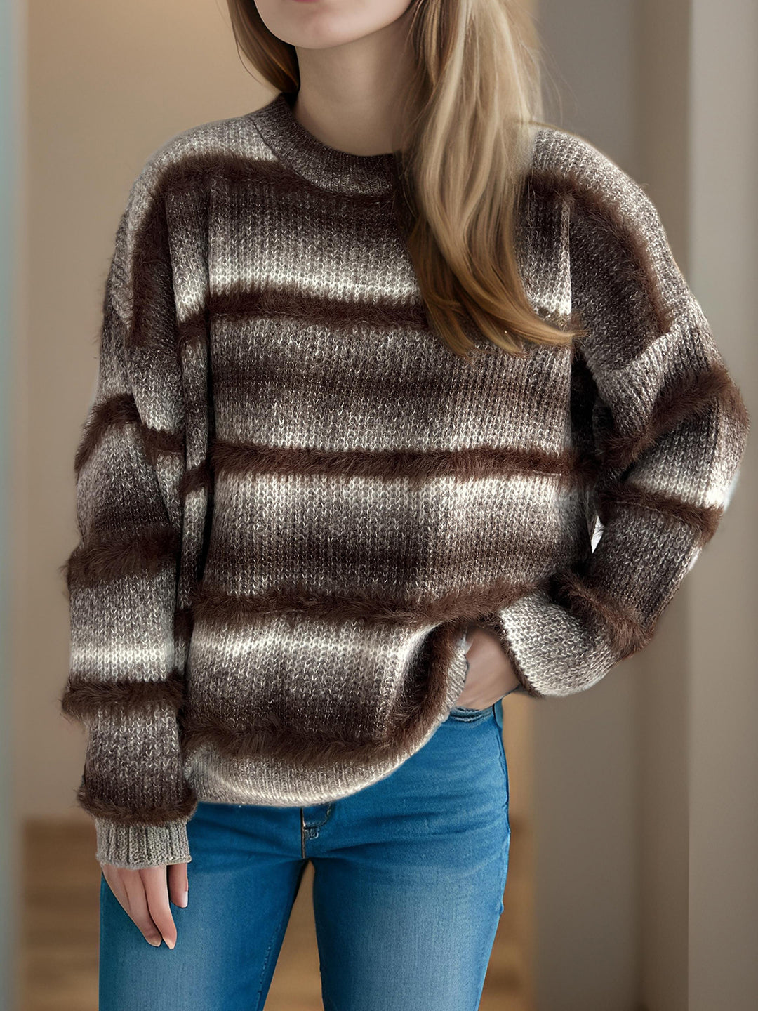 Damen kuscheliger Strickpullover mit Flair Drune
