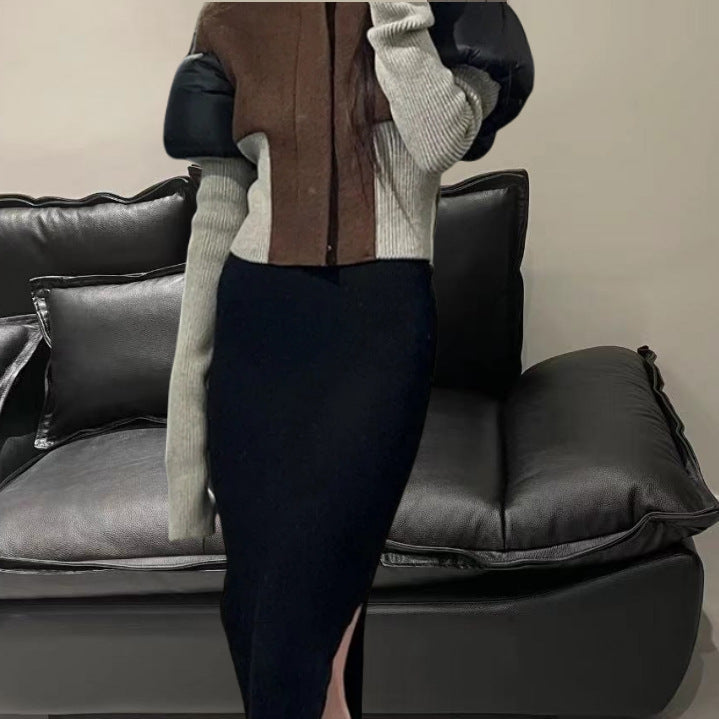 Damen Strickjacke mit modischem Schnitt und kontrastierenden Ärmeln Drune
