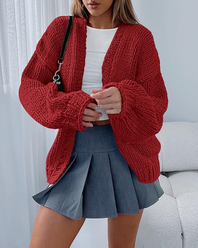 Damen weicher Strick-Cardigan mit voluminösen Ärmeln und offener Front Drune