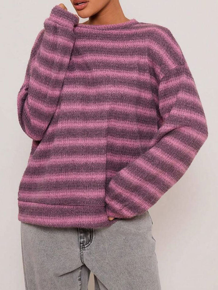 Damen kuscheliger Strickpullover mit modischem Streifenmuster Drune
