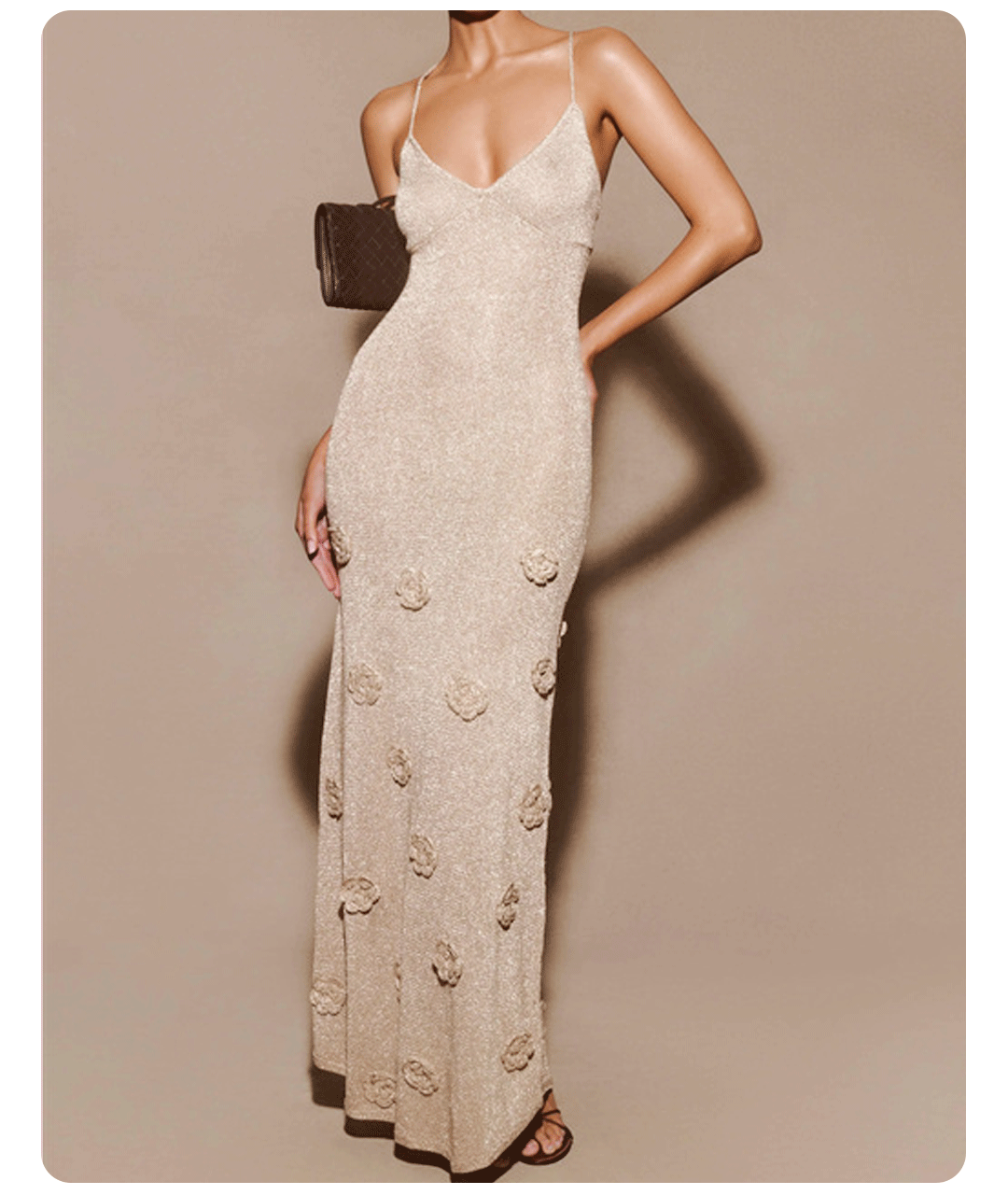 Damen Elegantes Maxikleid mit funkelnden Blütenapplikationen Drune