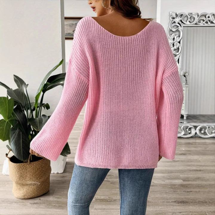 Damen Oversized Strickpullover mit romantischem Schleifenmotiv Drune