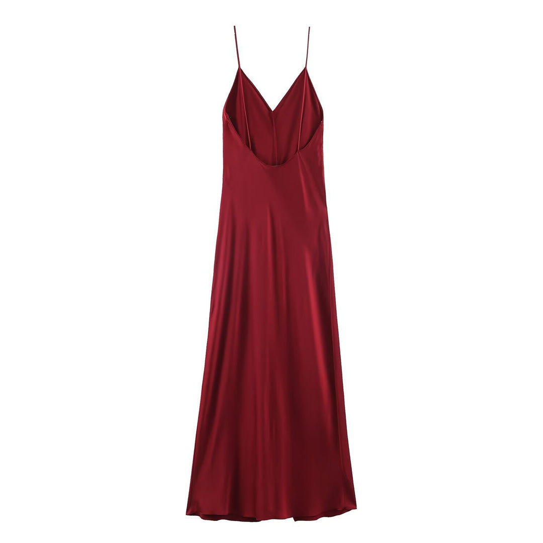 Damen elegantes Maxikleid mit schickem V-Ausschnitt und seitlichem Schlitz Drune