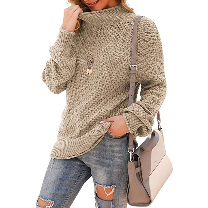 Damen Grobstrickpullover mit hohem Kragen und modischer Struktur Drune