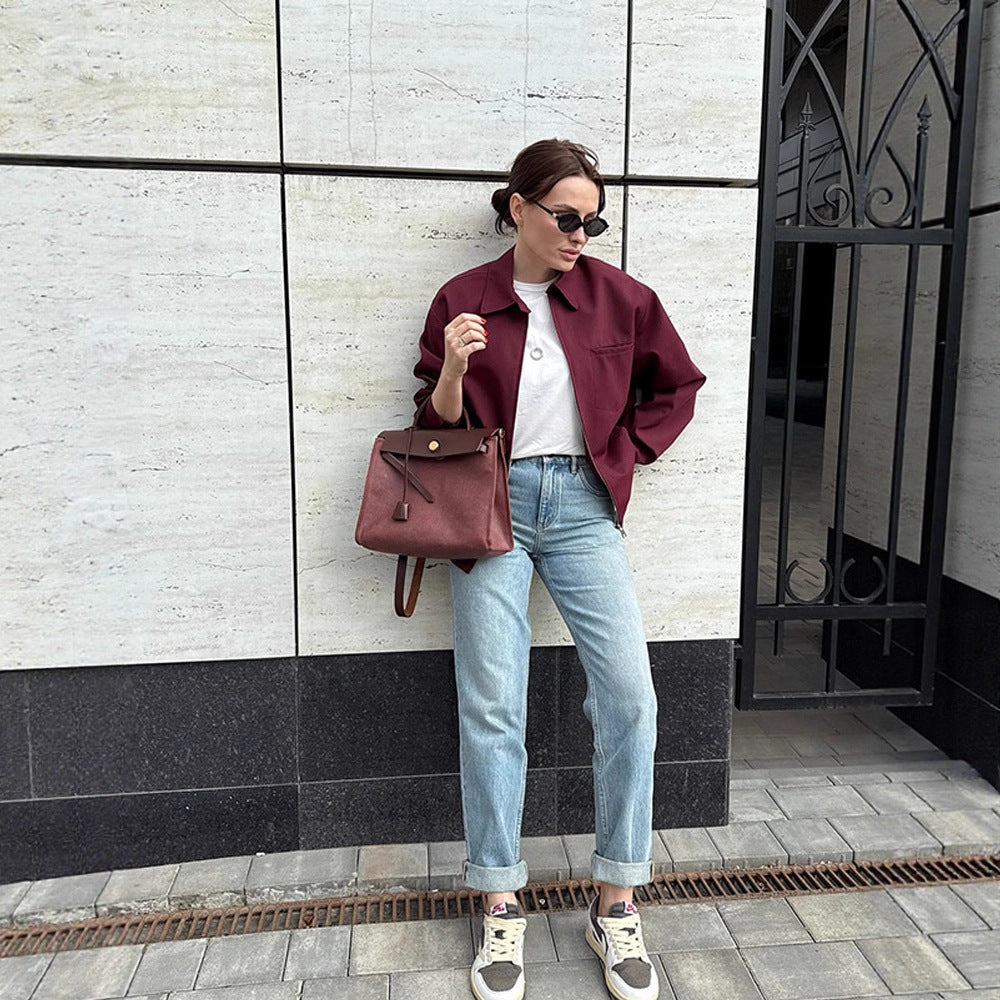 Damen modische Oversized-Jacke mit praktischem Reißverschluss Drune