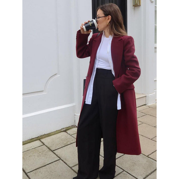 Damen eleganter langer Wollmantel Drune