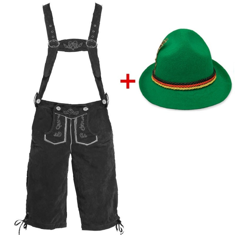 Herren nan traditionelle Trachtenlederhose mit verstellbaren Trägern und Trachtenhut Drune