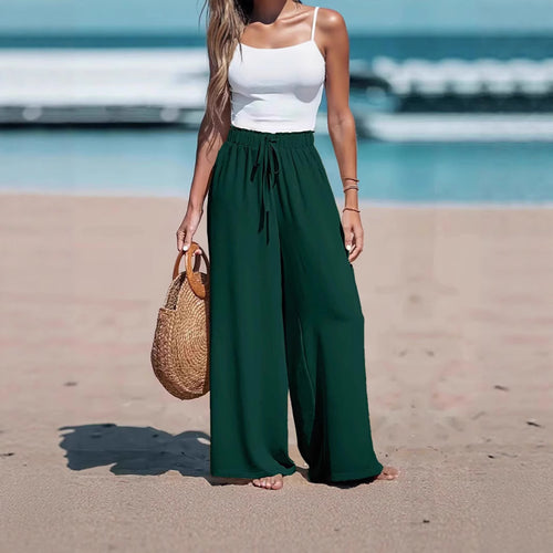 Damen weite und luftige Sommerhose mit elastischem Bund undSeitentaschen Drune
