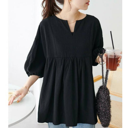 Damen Bluse mit ausgestellten Ärmeln und V-Ausschnitt Drune