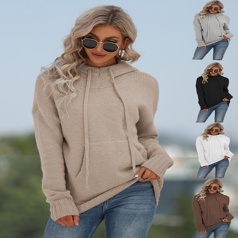 Damen kuscheliger Hoodie mit Kängurutasche und elegantem Halsausschnitt Drune