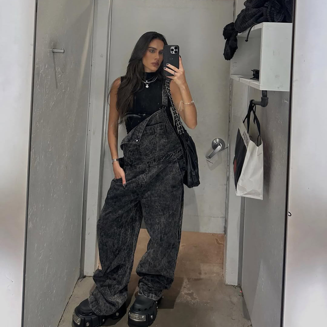 Damen Lässige Latzhose aus Denim mit entspanntem Schnitt Drune