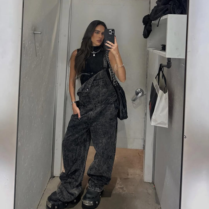Damen Lässige Latzhose aus Denim mit entspanntem Schnitt Drune