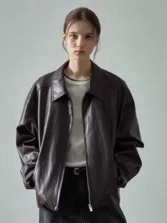 Damen Lederjacke im lässigen Oversized-Schnitt mit praktischen Taschen Drune