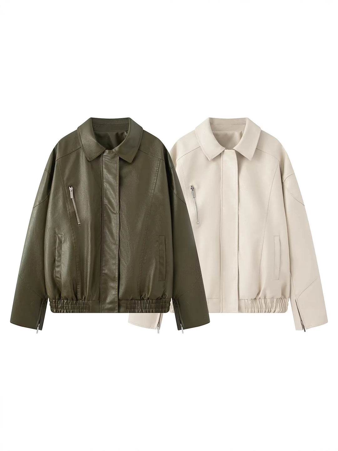Damen modische Kunstlederjacke mit modernem Stehkragen und elastischem Saum Drune